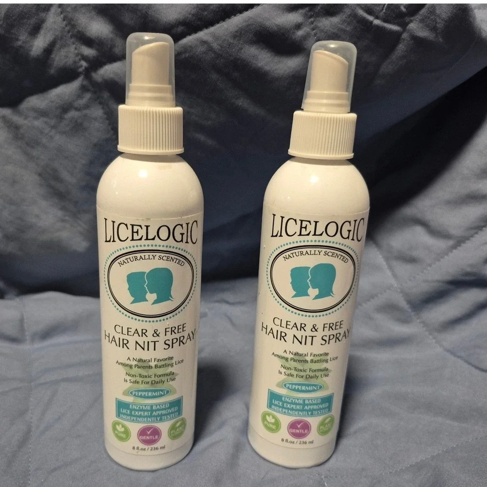 LiceLogic Clear & Free Hair Nit Spray Peppermint 8oz Set of 2 Non-Toxic Enzyme